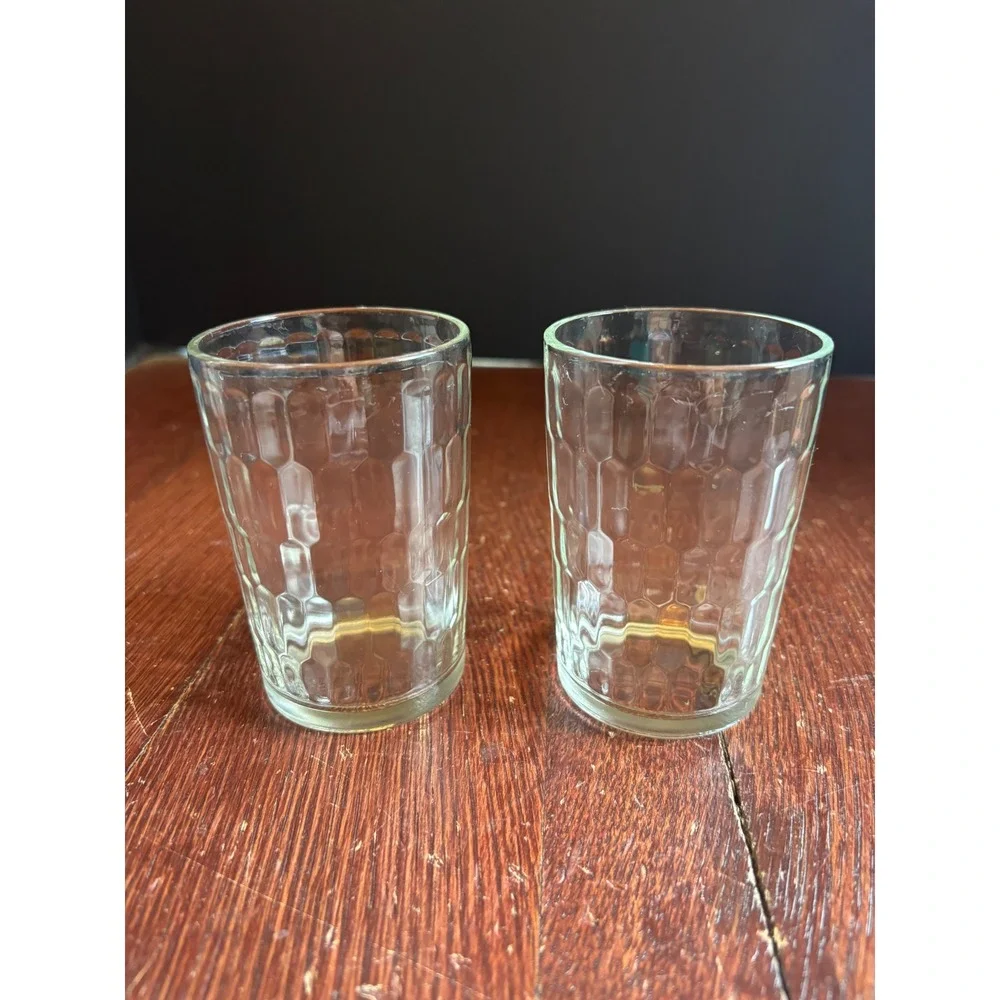 Vintage Clear Optic Honeycomb Juice Glass Set of 2 Small Tumblers